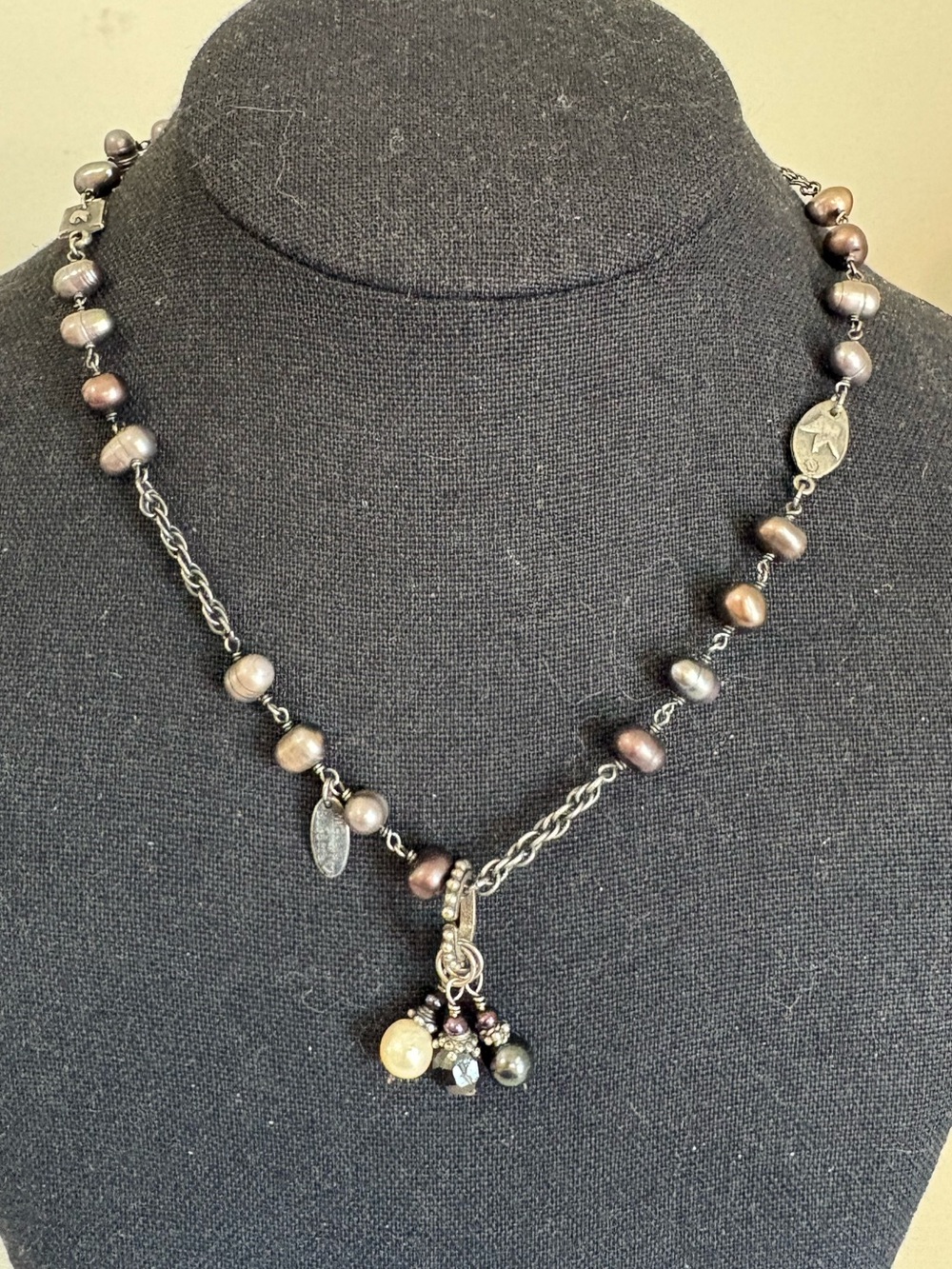 Michele Baratta necklace sterling silver 925 freshwater pearl 17-19” artisan